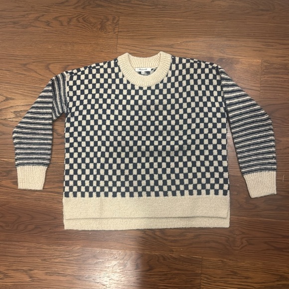 Madewell Checkered Navy Sweater Sz XS - Picture 4 of 4